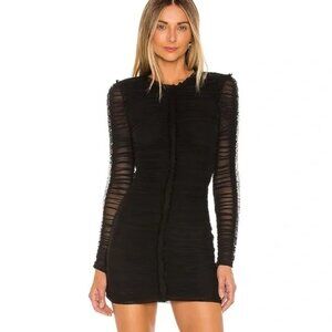 NBD x Revolve Las Olas Black Ruched Mesh Long Sleeve Dress Bodycon